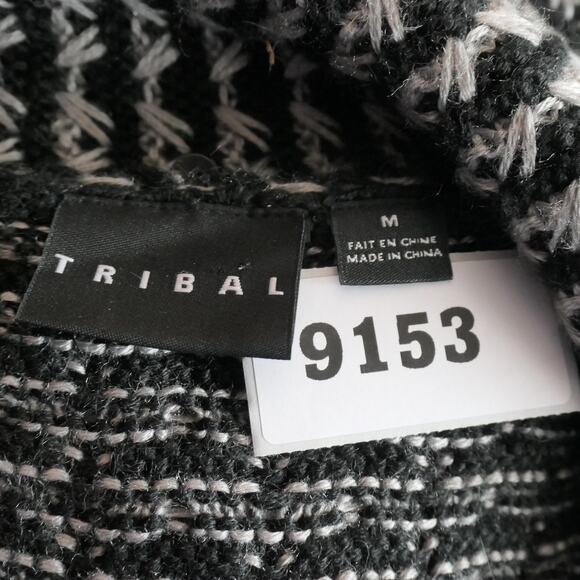 Tribal Cardigan Sweater Womens Medium Black Gray Chunky Knit Boho Wool Blend - Picture 12 of 12